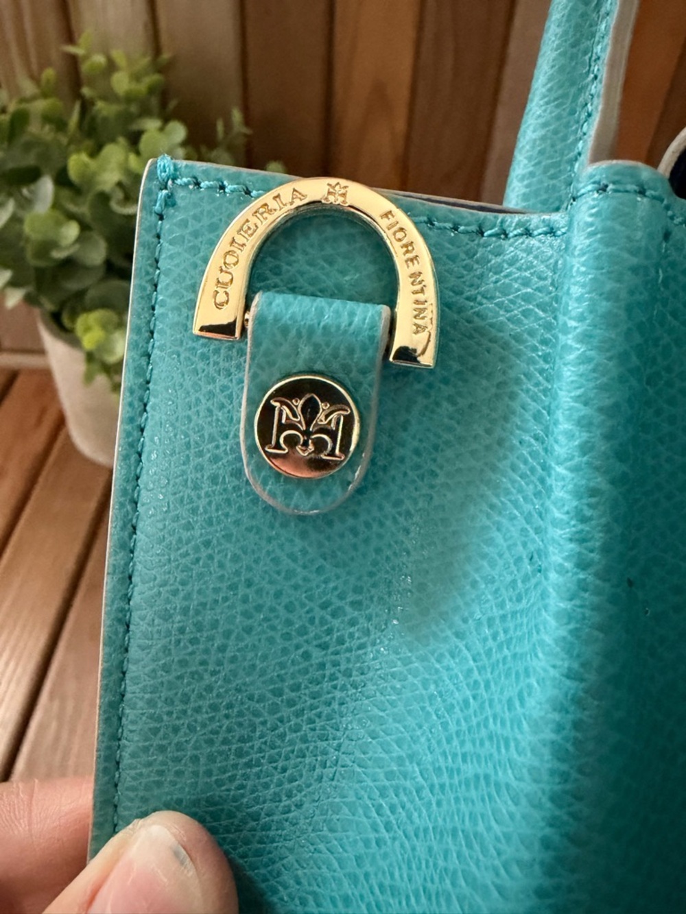 Cuoieria Fiorentina Italian Mini Structured Tote Crossbody Quiet Luxury in Teal - Picture 7 of 10